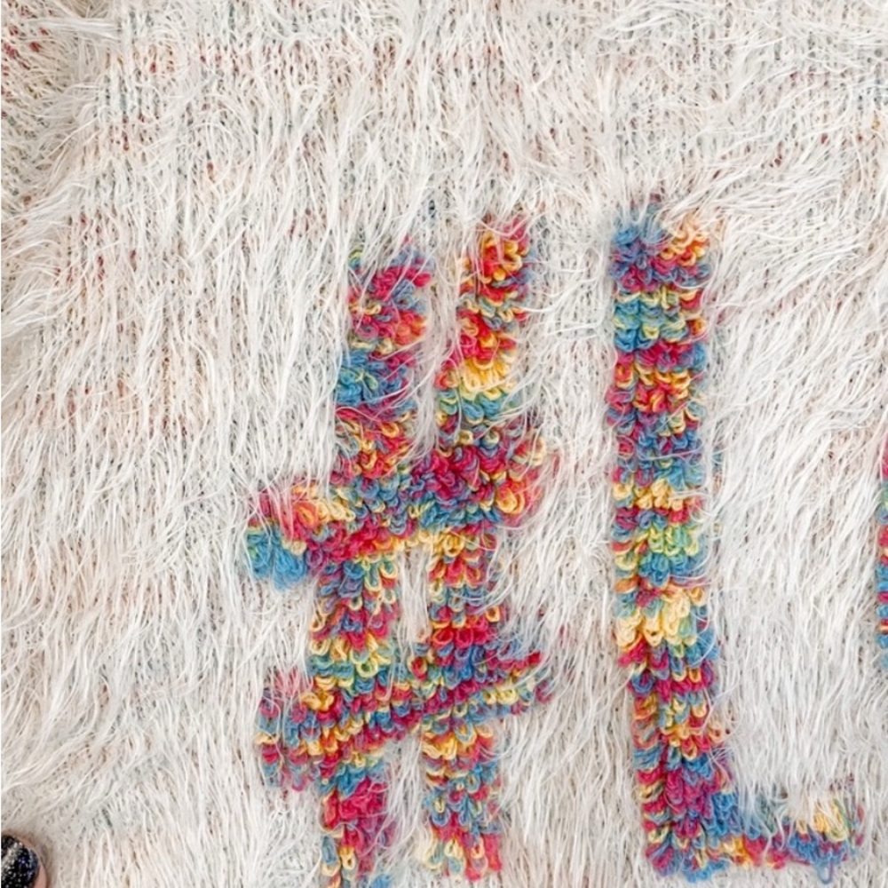 Le Lis Fuzzy Oversized Sweater with Multicolor LOVE Excellent Condition - Picture 5 of 6
